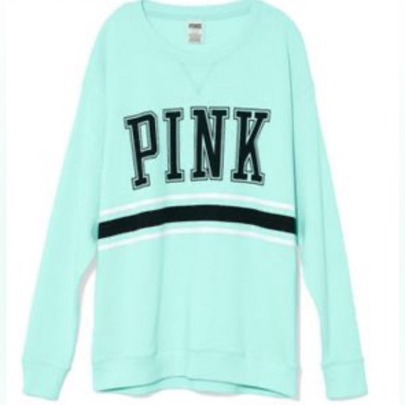Victoria's Secret PINK Mint Blue Green Collegiate Oversized Tunic Sweatshirt - Picture 2 of 7